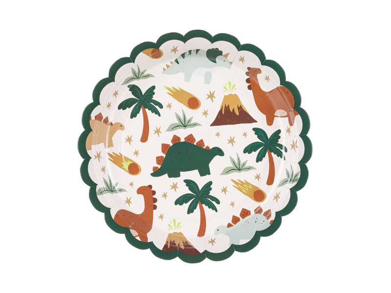 PartyDeco Teller, Papier/Karton – Ø 18 cm, Dinosaurier-Motiv – 6 Stk.