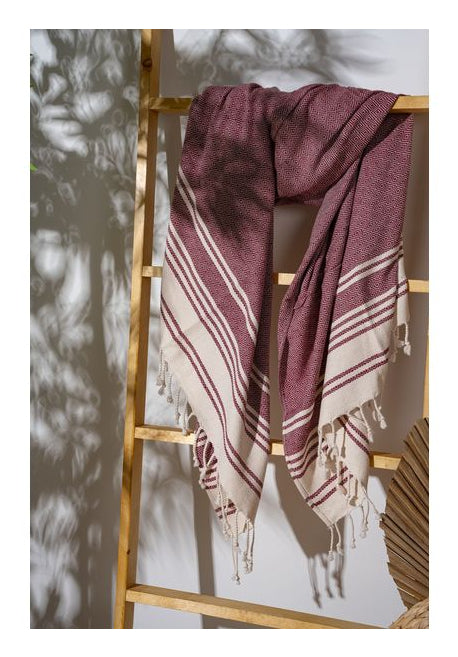 Foutastic Strandtuch New Diamond – 90 × 170 cm, Dunkelrot/Beige, 60% Baumwolle/40% Polyester