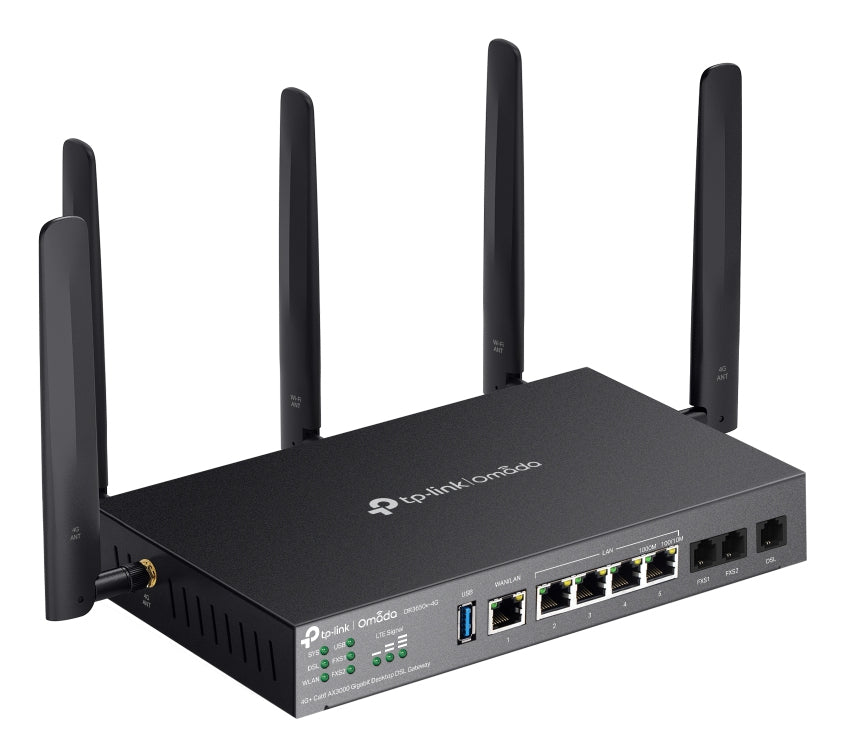 TP-Link DR3650V-4G DSL-Gateway – Wi-Fi 6 (AX3000), Dual-Band, 3× RJ-11, 4× Gigabit RJ-45, 2× USB 3.0