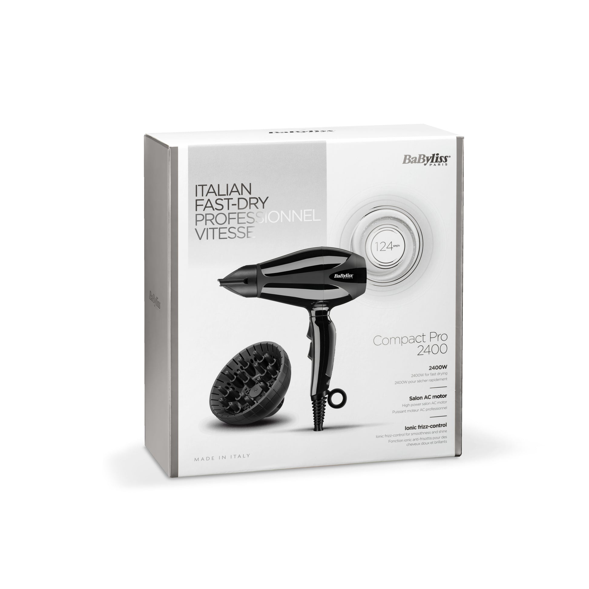 BaByliss Haartrockner Compact Pro 2400 – 2400 W, Ionenfunktion, Cool Shot – Schwarz