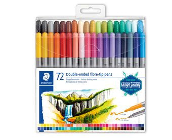Staedtler Design Journey Brush Pen, Doppelspitze – Pinsel- und Rundspitze, 3 mm + 0,8 mm, wasservermalbar, 72 Farben