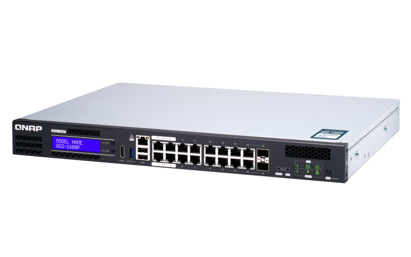 QNAP QGD-1600P-8G – Managed Switch – 14× 1G, 2× SFP+ (Combo), PoE++, PoE-Budget 360 W, 19", 1U