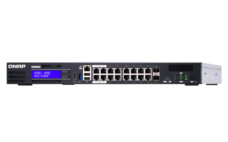 QNAP QGD-1600P-8G – Managed Switch – 14× 1G, 2× SFP+ (Combo), PoE++, PoE-Budget 360 W, 19", 1U