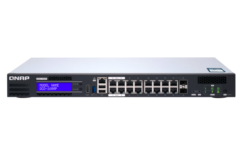 QNAP QGD-1600P-8G – Managed Switch – 14× 1G, 2× SFP+ (Combo), PoE++, PoE-Budget 360 W, 19", 1U