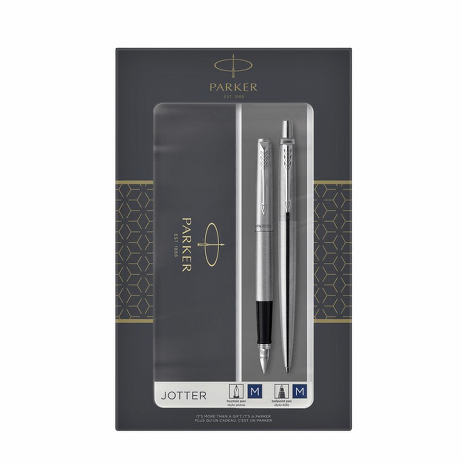 Parker Jotter Core – Füllfederhalter und Kugelschreiber – M – Schwarz/Silber – Edelstahl – 2er Pack