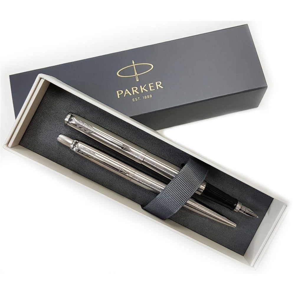 Parker Jotter Core – Füllfederhalter und Kugelschreiber – M – Schwarz/Silber – Edelstahl – 2er Pack