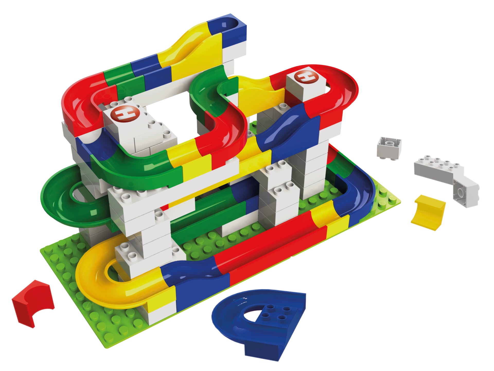 Hubelino Kugelbahn – 28,4 × 11 × 28,4 cm – 55-teilig – ab 4 J. – ABS-Kunststoff, mehrfarbig – CE, EN71