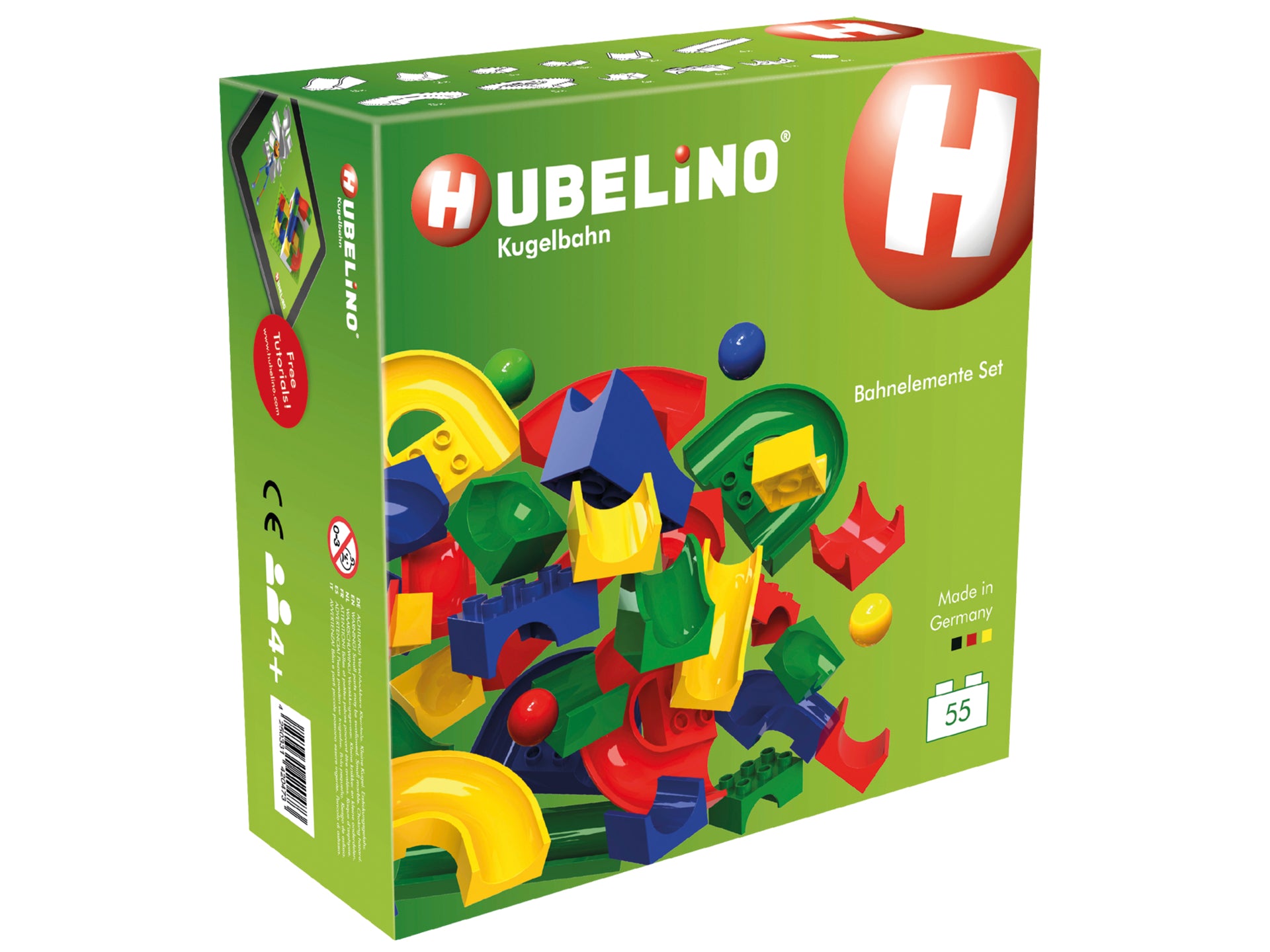 Hubelino Kugelbahn – 28,4 × 11 × 28,4 cm – 55-teilig – ab 4 J. – ABS-Kunststoff, mehrfarbig – CE, EN71