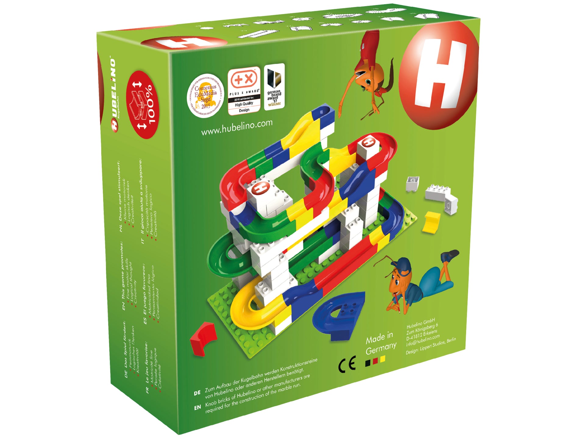 Hubelino Kugelbahn – 28,4 × 11 × 28,4 cm – 55-teilig – ab 4 J. – ABS-Kunststoff, mehrfarbig – CE, EN71