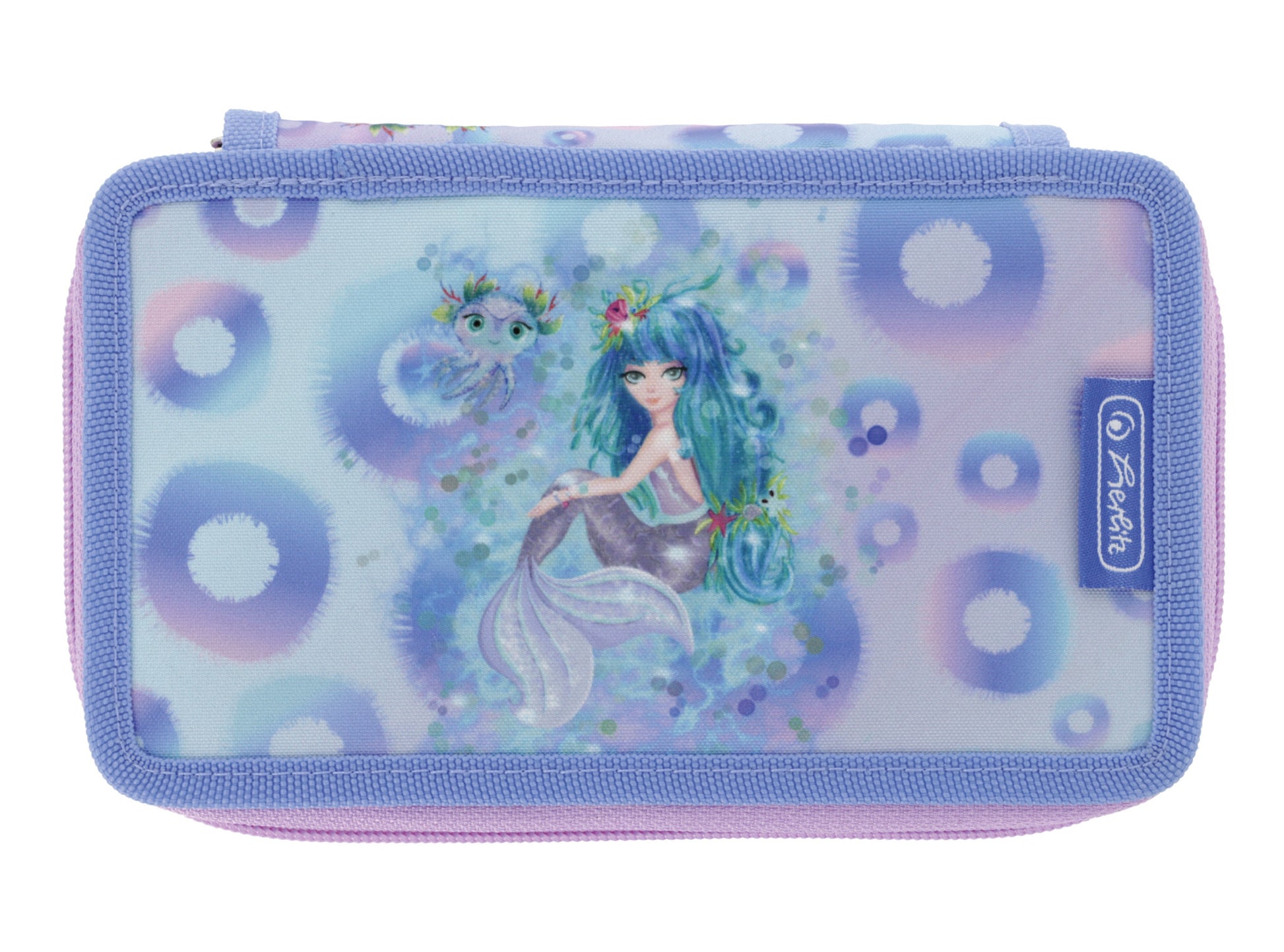 Herlitz Mystic Mermaid – Schüleretui, 2 Klappen, gefüllt (23-teilig), Blau/Pink, 19,3 × 5 × 11,5 cm