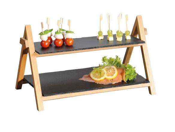 Kesper Etagere – 43,0 × 25,5 × 27,5 cm, Schiefer/Bambus, Schwarz/Braun, 2-stöckig