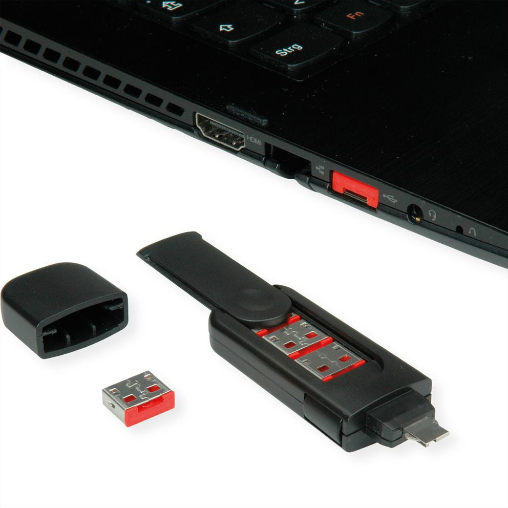 ROLINE USB-Portblocker – Kunststoff, Schwarz – Set mit 4 Schlössern und 1 Schlüssel – für USB Typ-A