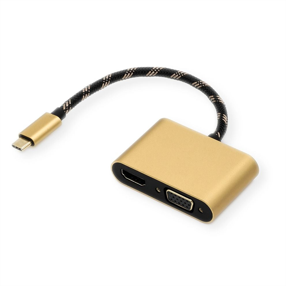 ROLINE GOLD Adapter USB-C zu HDMI/VGA – 4K (3840 × 2160) @ 60 Hz, 1× HDMI, 1× VGA, 0,1 m, USB Power Delivery