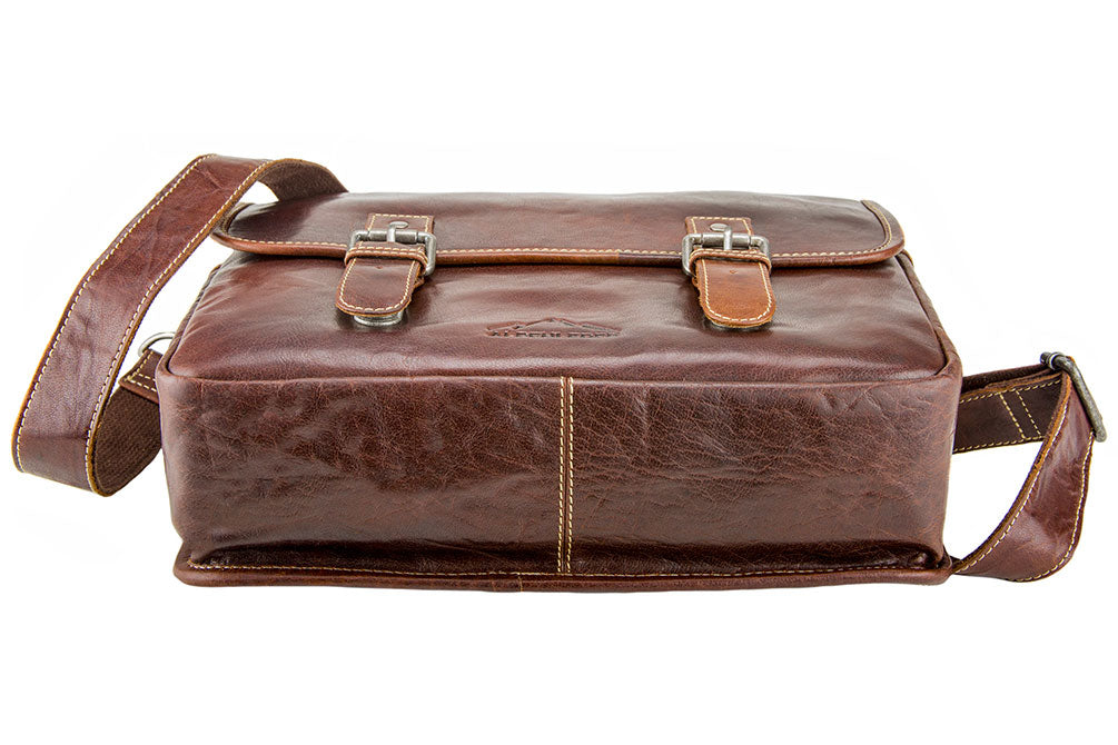 Alpenleder Reporter Schultertasche – Leder, 340 × 260 × 100 mm – Braun