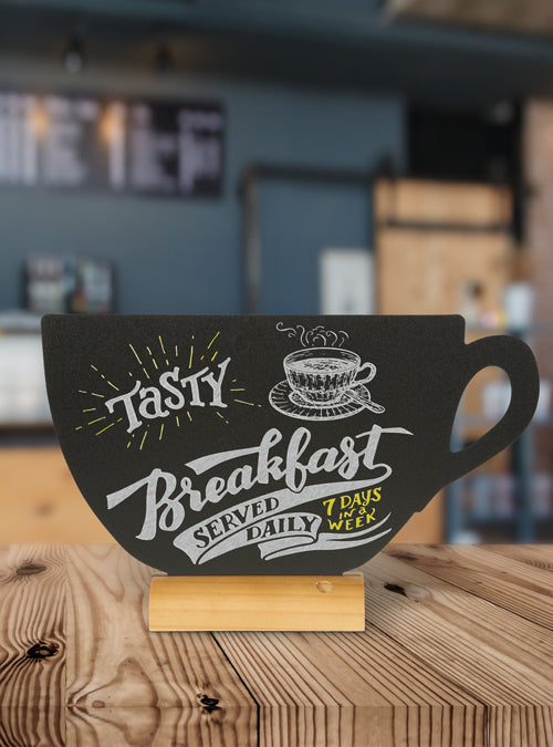 Securit Tischkreidetafel FBT-CUP – 330 × 220 mm, quer – Melamin, Holzsockel, schwarz – für Kreide