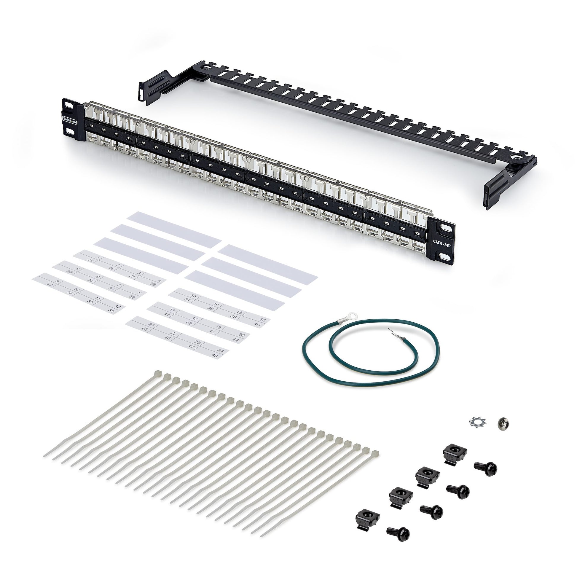 StarTech.com Keystone Patchpanel – 48× RJ-45, Cat6a/Cat8, 1U (19"), Stahl, Schwarz