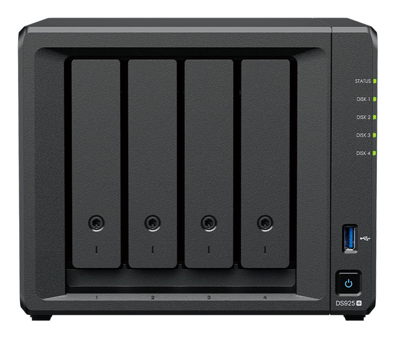 Synology DS925+ – 4-Bay Tower NAS – AMD Ryzen V1500B, 4 GB RAM, 2.5GbE, 48 TB HDD vorinstalliert