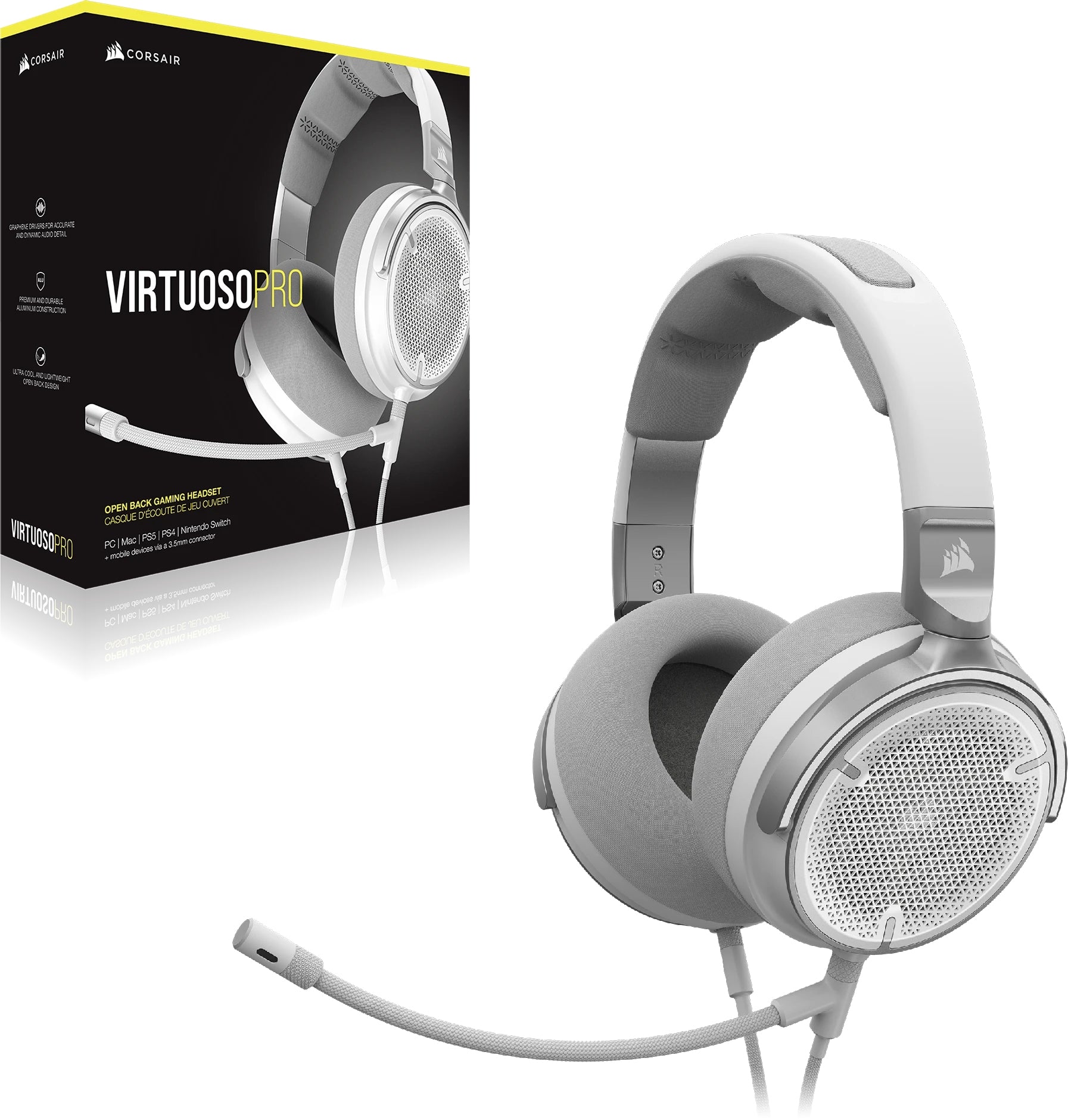 Corsair Virtuoso Pro Gaming-Headset – Over-Ear, Stereo, Kabelgebunden, 2×3,5 mm Klinke, für Xbox Series X|S, PS5, Nint