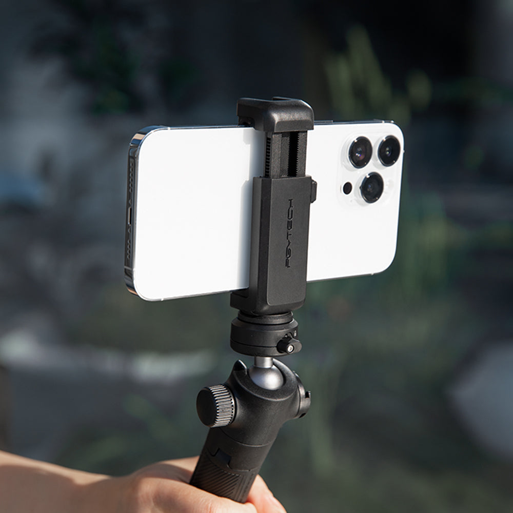 PGYTECH Vielseitiger Smartphone-Halter – Tisch-Ständer – 60–92 mm, Stativgewinde 1/4" – Für alle Marken – Schwarz