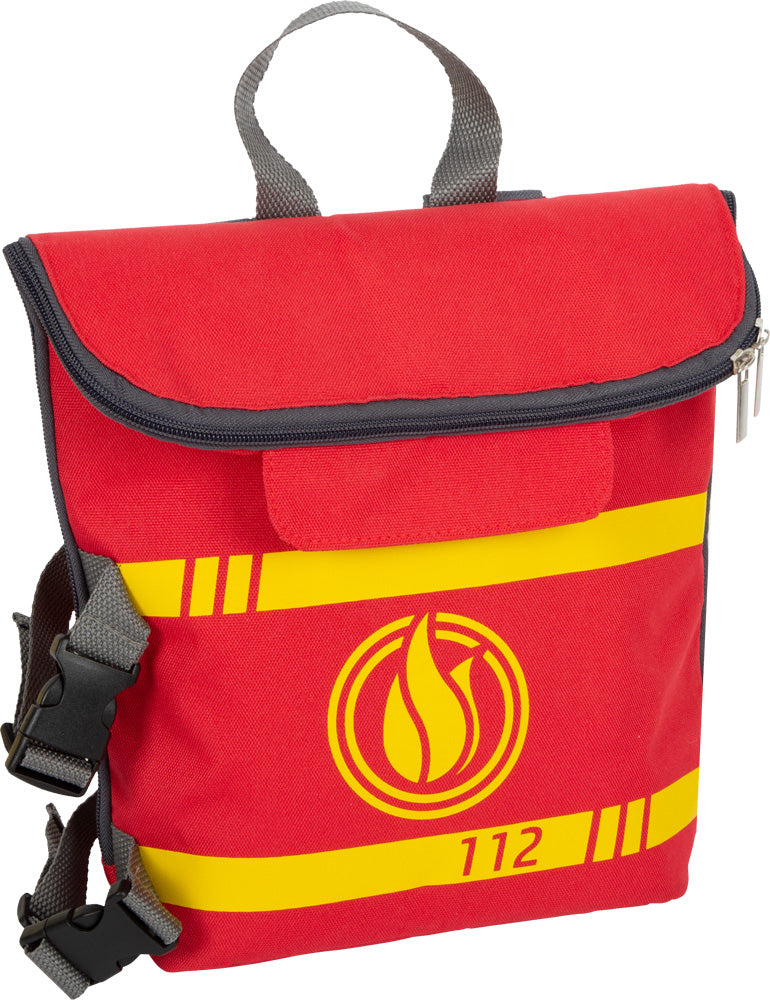 Small foot Feuerwehrrucksack – 25,0 × 26,0 × 10,0 cm – gelb/rot – ab 3 J. – Stoff, Kunststoff, Holz