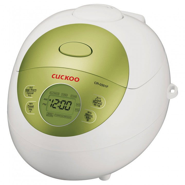 Cuckoo Reiskocher CR-0351F – 0,54 l, 425 W, Warmhaltefunktion – grün/weiss, Aluminium
