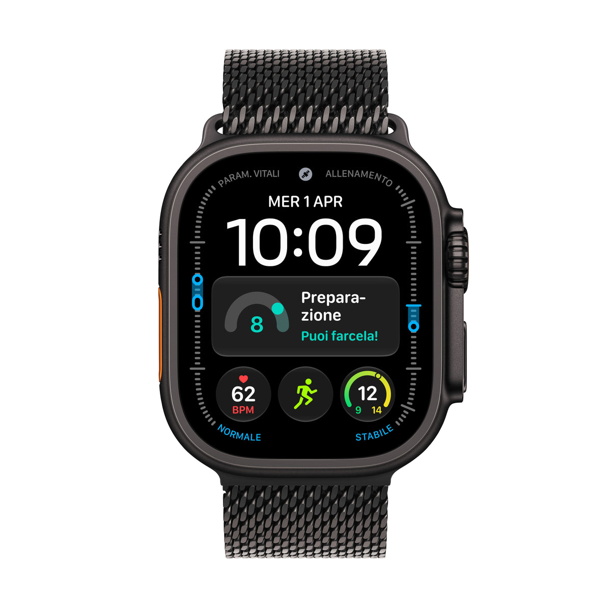 Apple Watch Ultra 4 49 mm GPS + Cellular – Titan Schwarz, Milanese Loop, L, 100 m, für iPhone