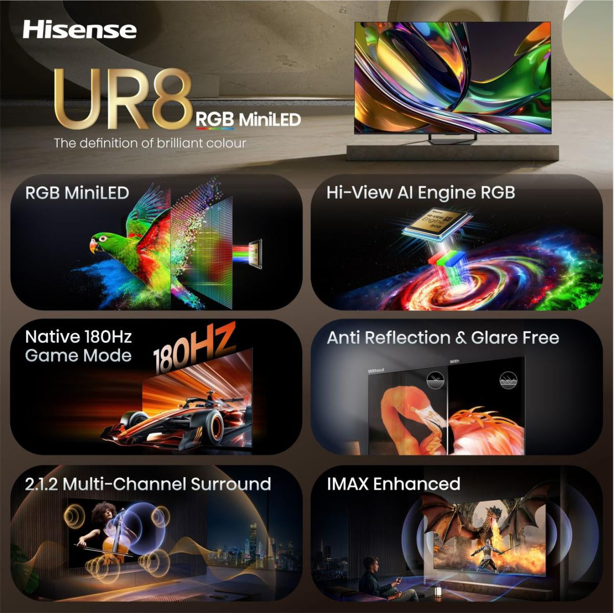 Hisense 85UR8DS – 85" Fernseher – 4K UHD – QD-Mini LED – VIDAA – 180 Hz – Dolby Vision IQ