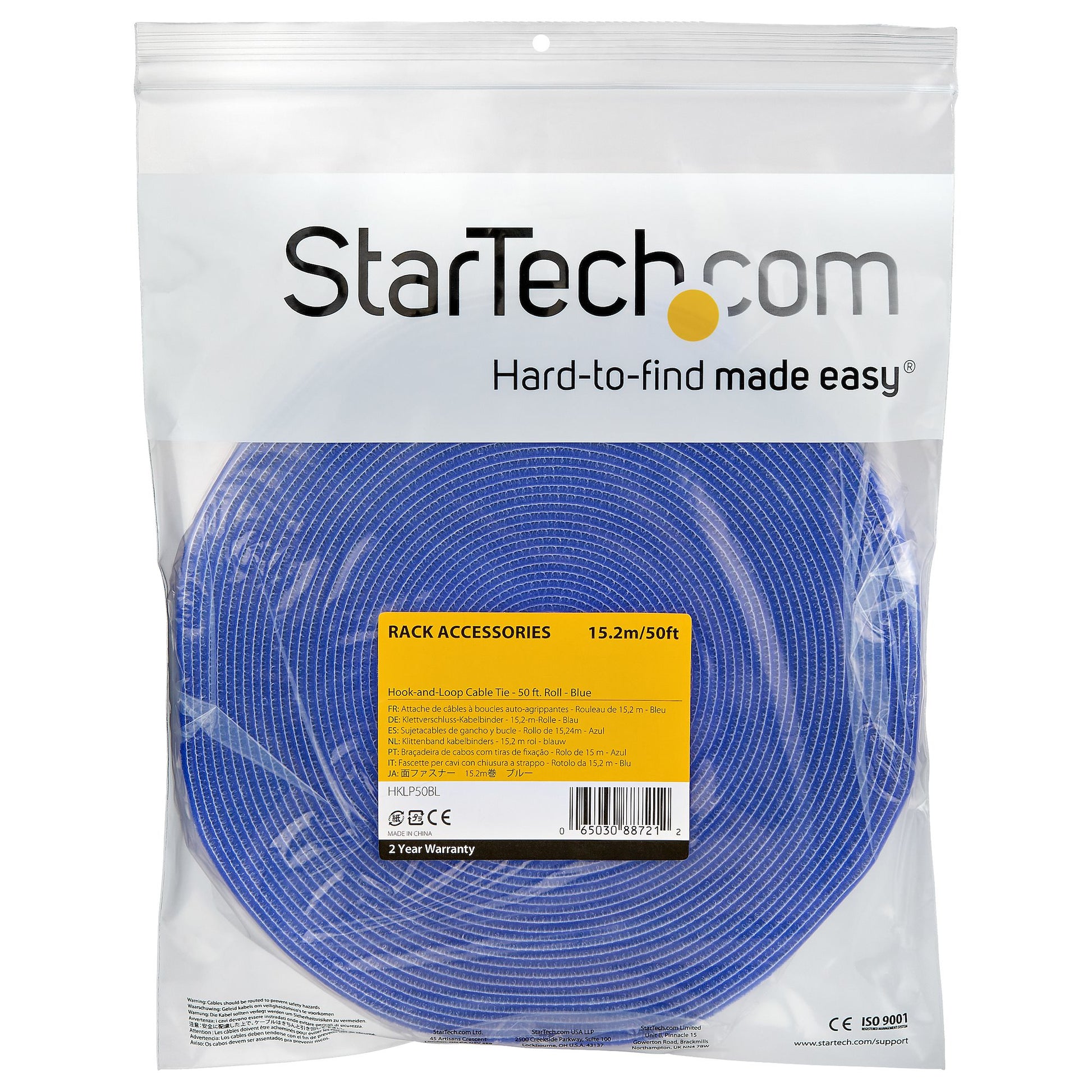 StarTech.com Klettband – 15,24 m, Blau, wiederverwendbar