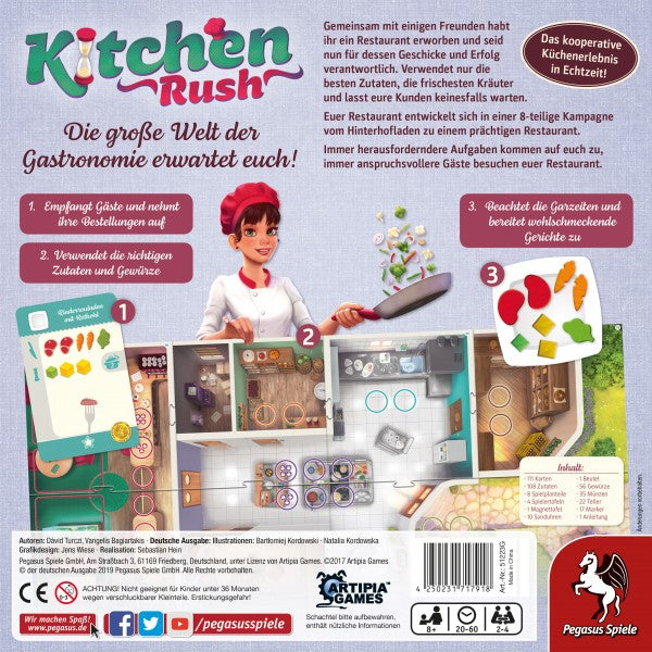 Pegasus Kitchen Rush Spiel – Kooperationsspiel, 2–4 Spieler, ab 8 Jahren, 20 Min., DE