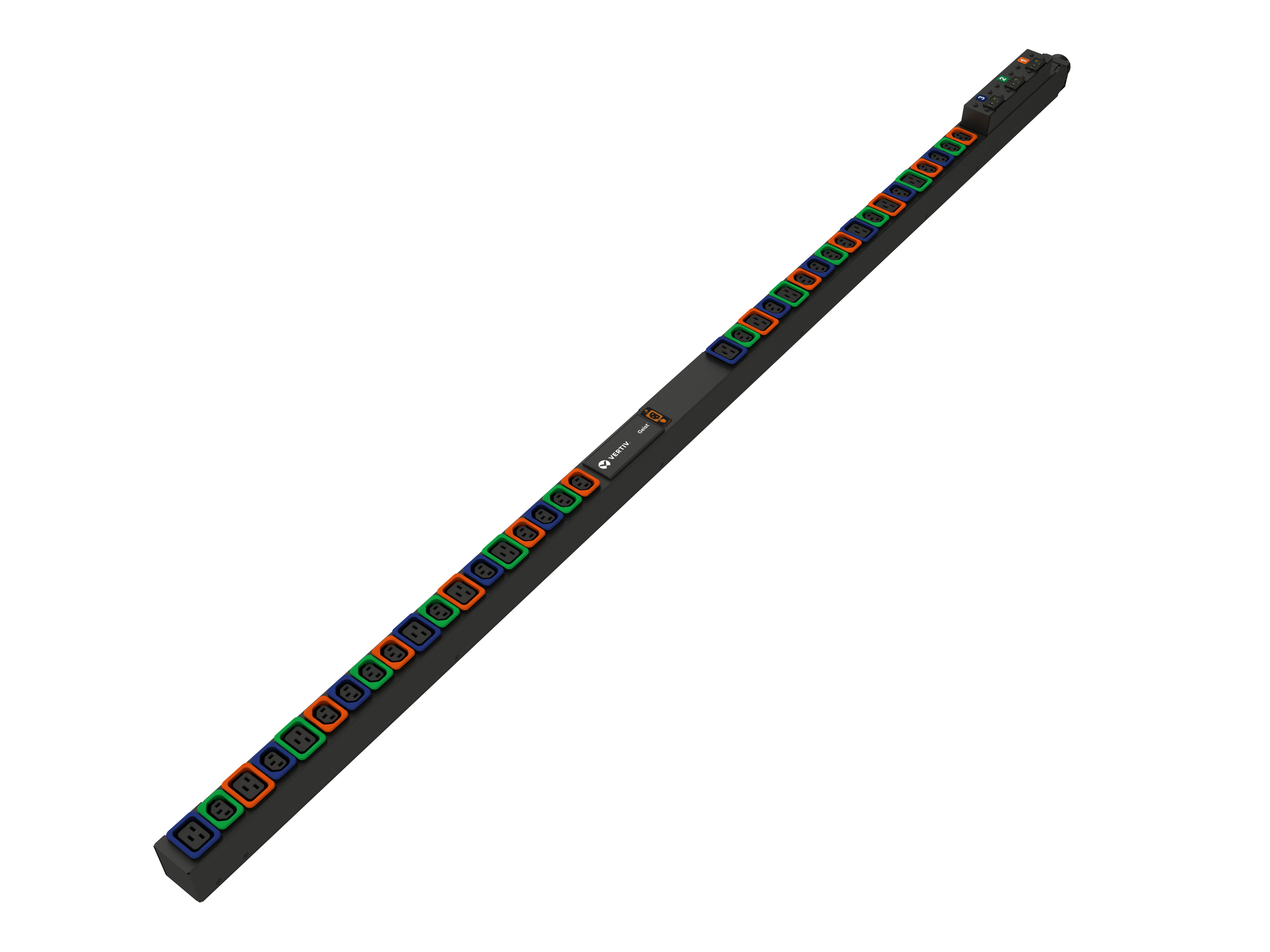 Vertiv U1072L PDU 11,0 kVA – 36 AC-Ausgänge (C13/C19-Koppler), Eingang 230/400 V 16 A – 0U senkrecht – schwarz