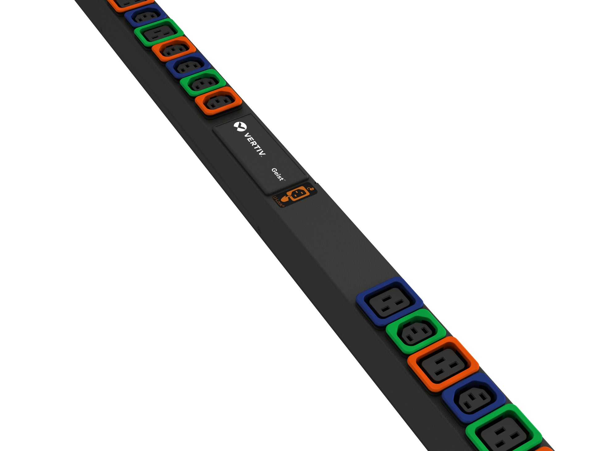 Vertiv U1072L PDU 11,0 kVA – 36 AC-Ausgänge (C13/C19-Koppler), Eingang 230/400 V 16 A – 0U senkrecht – schwarz