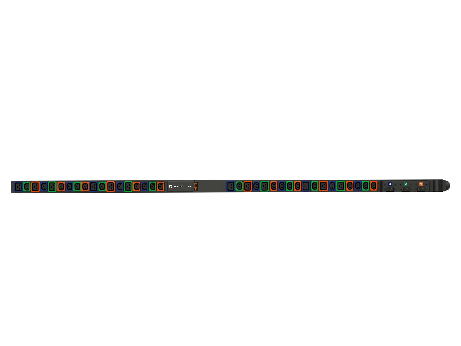 Vertiv U1072L PDU 11,0 kVA – 36 AC-Ausgänge (C13/C19-Koppler), Eingang 230/400 V 16 A – 0U senkrecht – schwarz