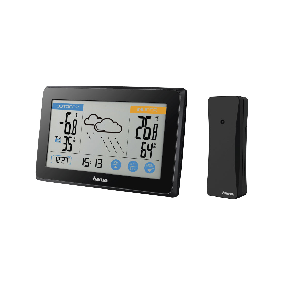 Hama Wetterstation Touch Temperatur-/Feuchtesensor – Kabellos, −40–60 °C, 20–95 %, Innen/Aussen