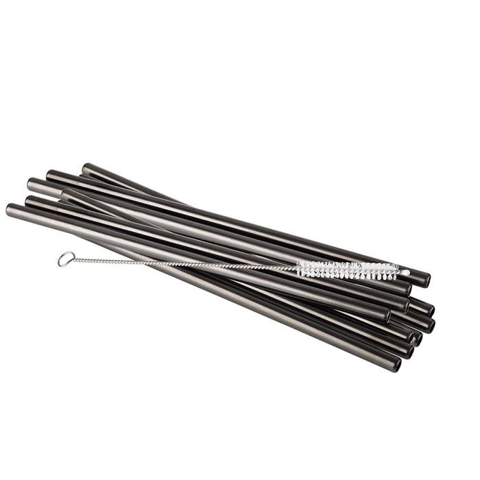 APS-Germany APS Trinkhalme – Schwarz – Ø 8 mm × 21,5 cm – Edelstahl – 10 Stk – mit Bürste