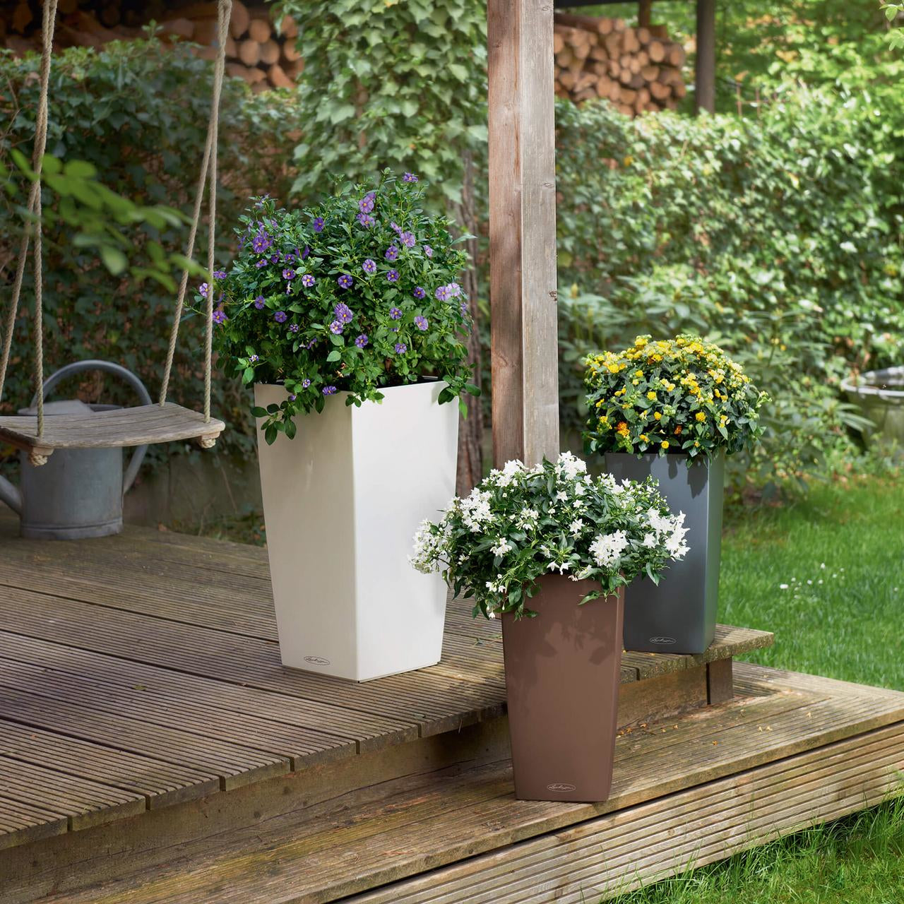 LECHUZA Topfpflanzer – 22 × 22 × 41 cm – Kunststoff, weiss