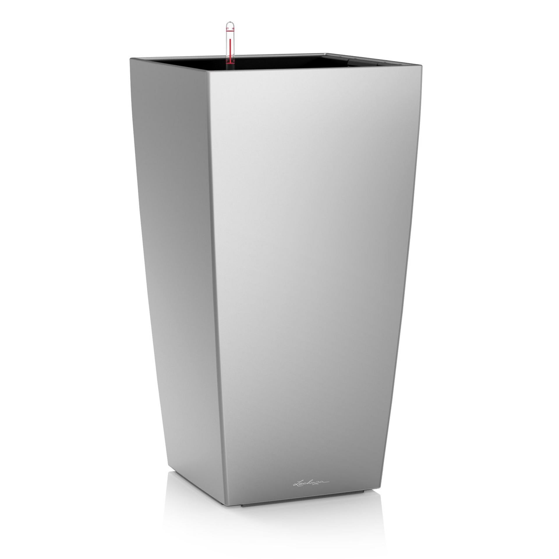 LECHUZA Cubico Premium 30 Topfpflanzer – 14 l – Polycarbonat & Polypropylen, silber