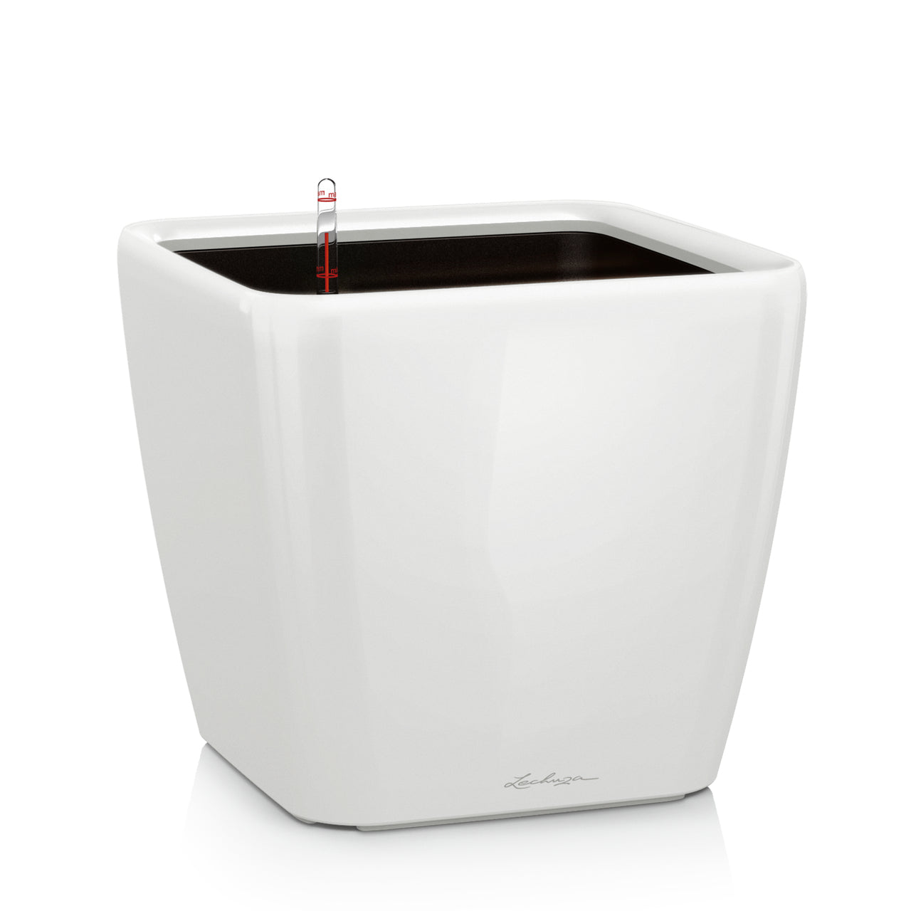 LECHUZA Quadro Premium 21 LS Topfpflanzer – 22,5 × 22,5 × 20,5 cm – Polypropylen & Polycarbonat, weiss
