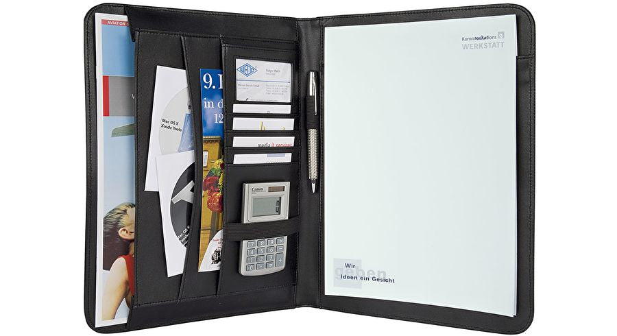 Wedo Schreibmappe Elegance 585401 für A4, 4 Taschen, Stifthalter – Leder/Nylon – Schwarz