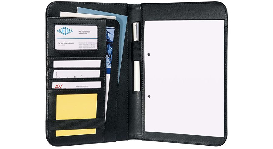 Wedo Elegance Konferenzmappe, für A5, 3 Taschen, Stifthalter, Visitenkartenfach – Kunstleder – Schwarz
