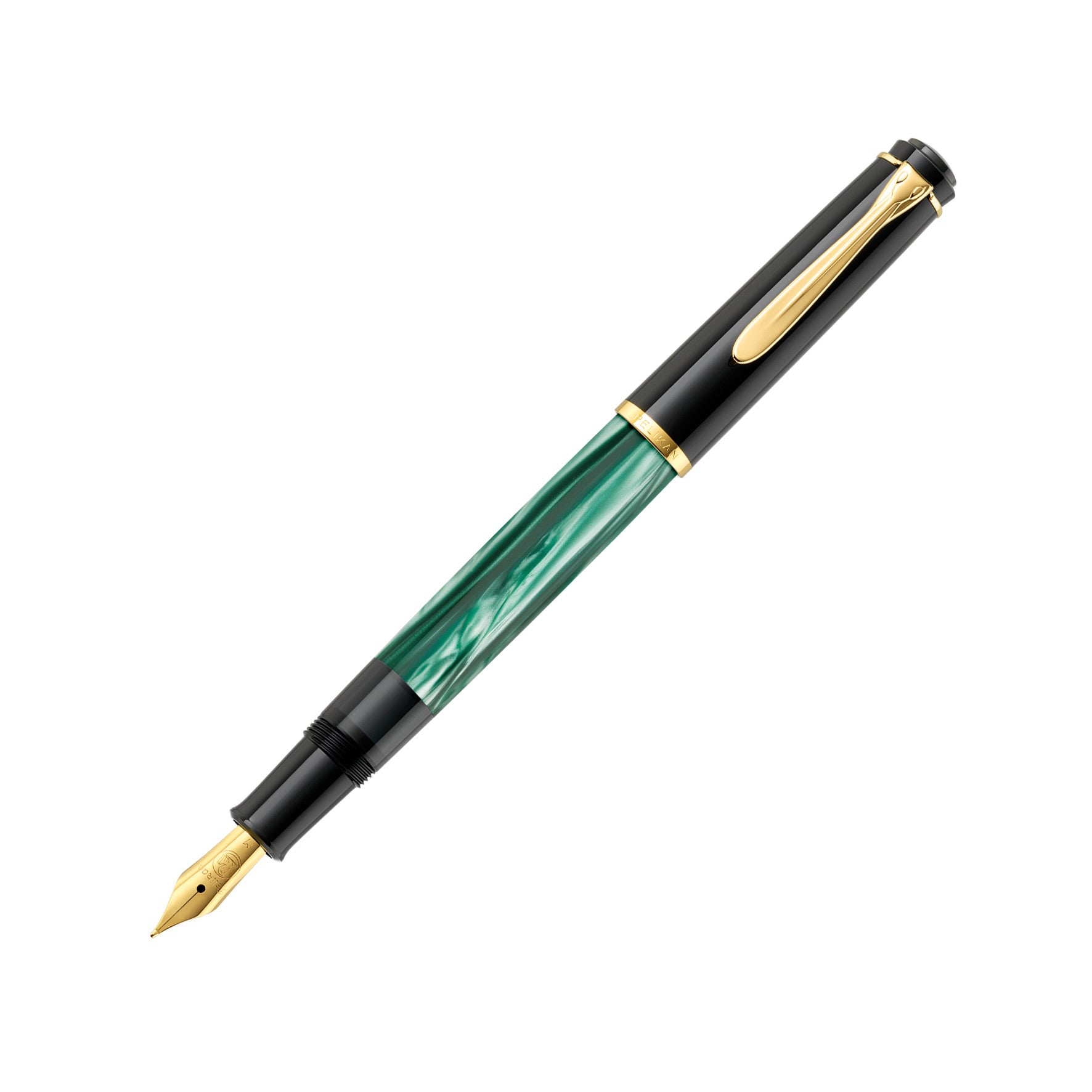 Pelikan M 200 vergoldet – Federspitze B – grün marmoriert – Kolbenmechanik