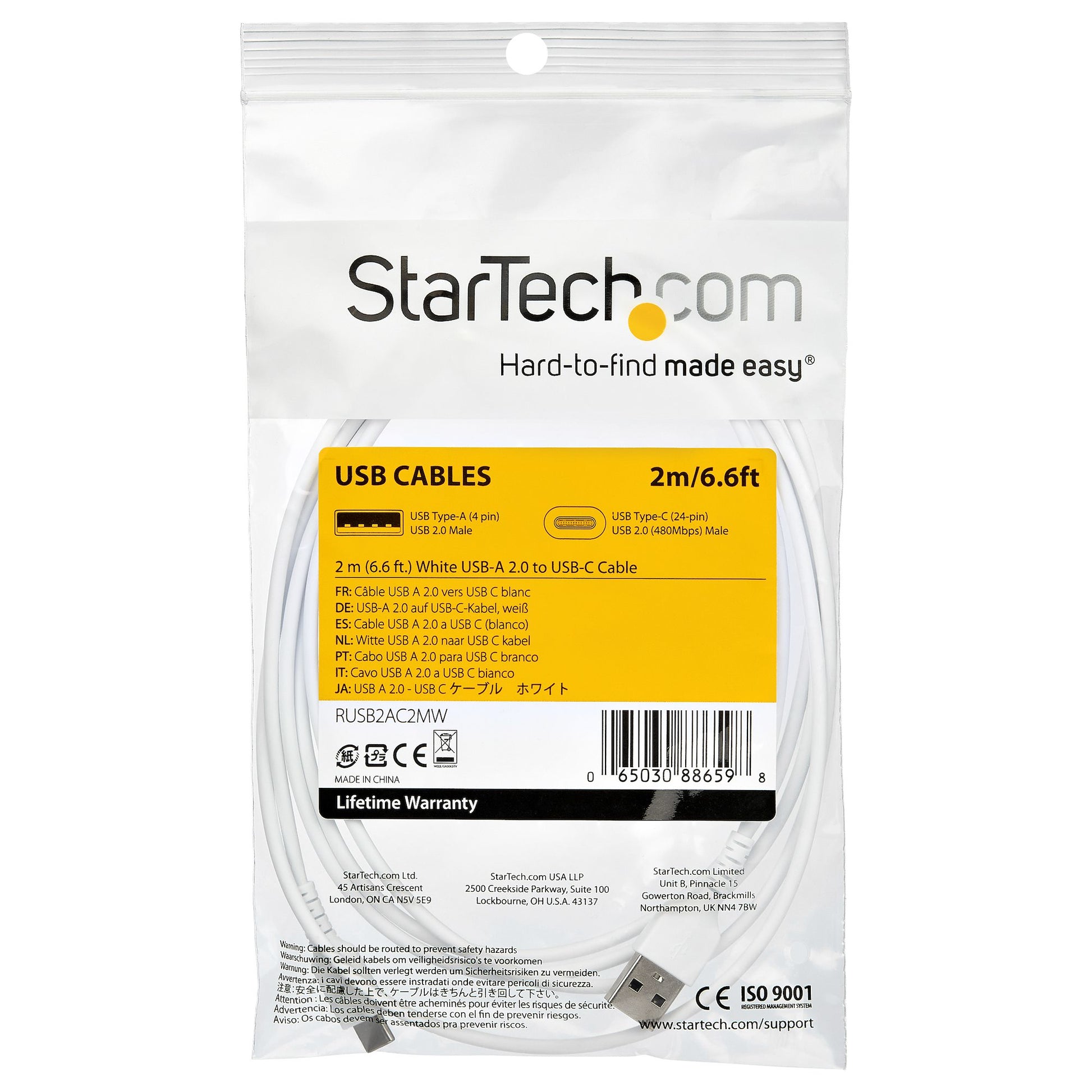 StarTech.com USB-Kabel, USB-A zu USB-C, 2 m, USB 2.0