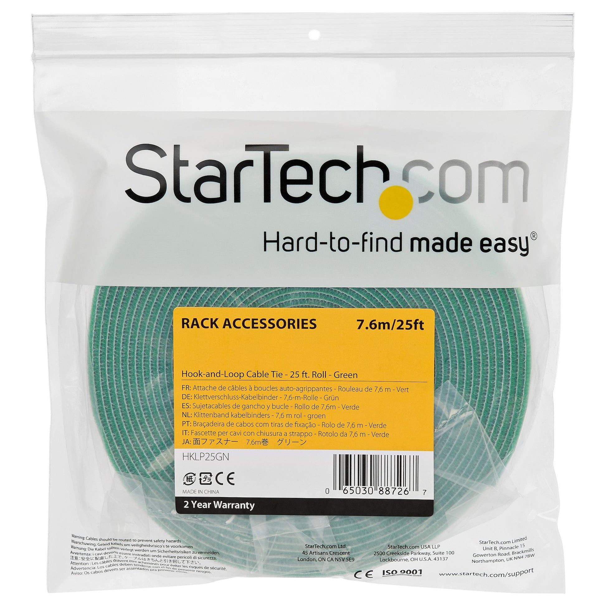 StarTech.com Klettband – 7,62 m, Grün, wiederverwendbar