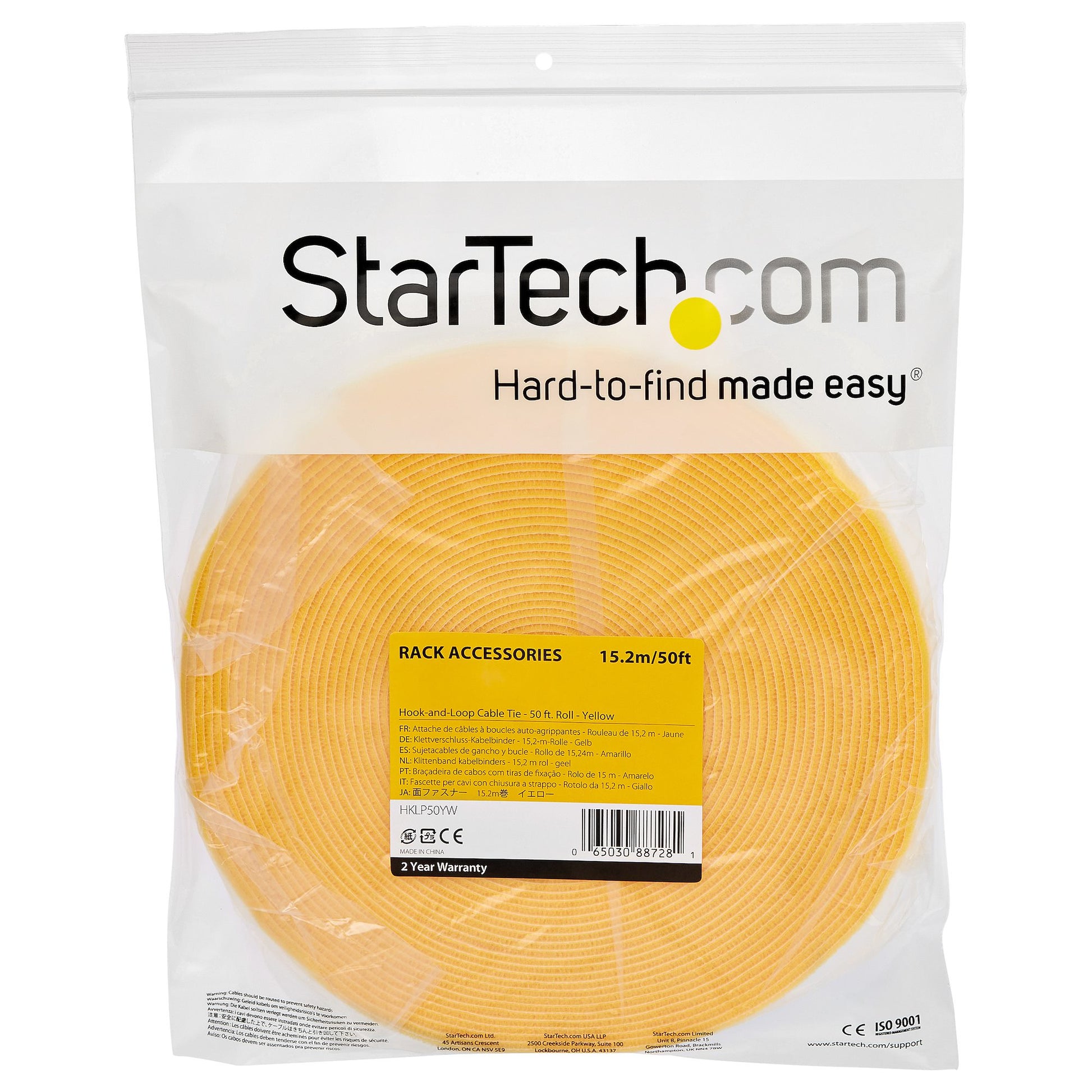 StarTech.com Klettband – 7,62 m, Gelb, Wiederverwendbar
