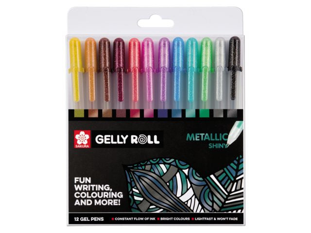Sakura Gelly Metallic Gelschreiber 12er Set – 12 Farben, 0,5 mm, lichtbeständig, schnelltrocknend, Kappe