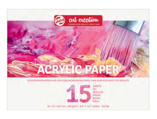 Talens Mixed Media Block – A4 – 290 g/m² – geleimt – 15 Blatt, naturweiss, für Acryl