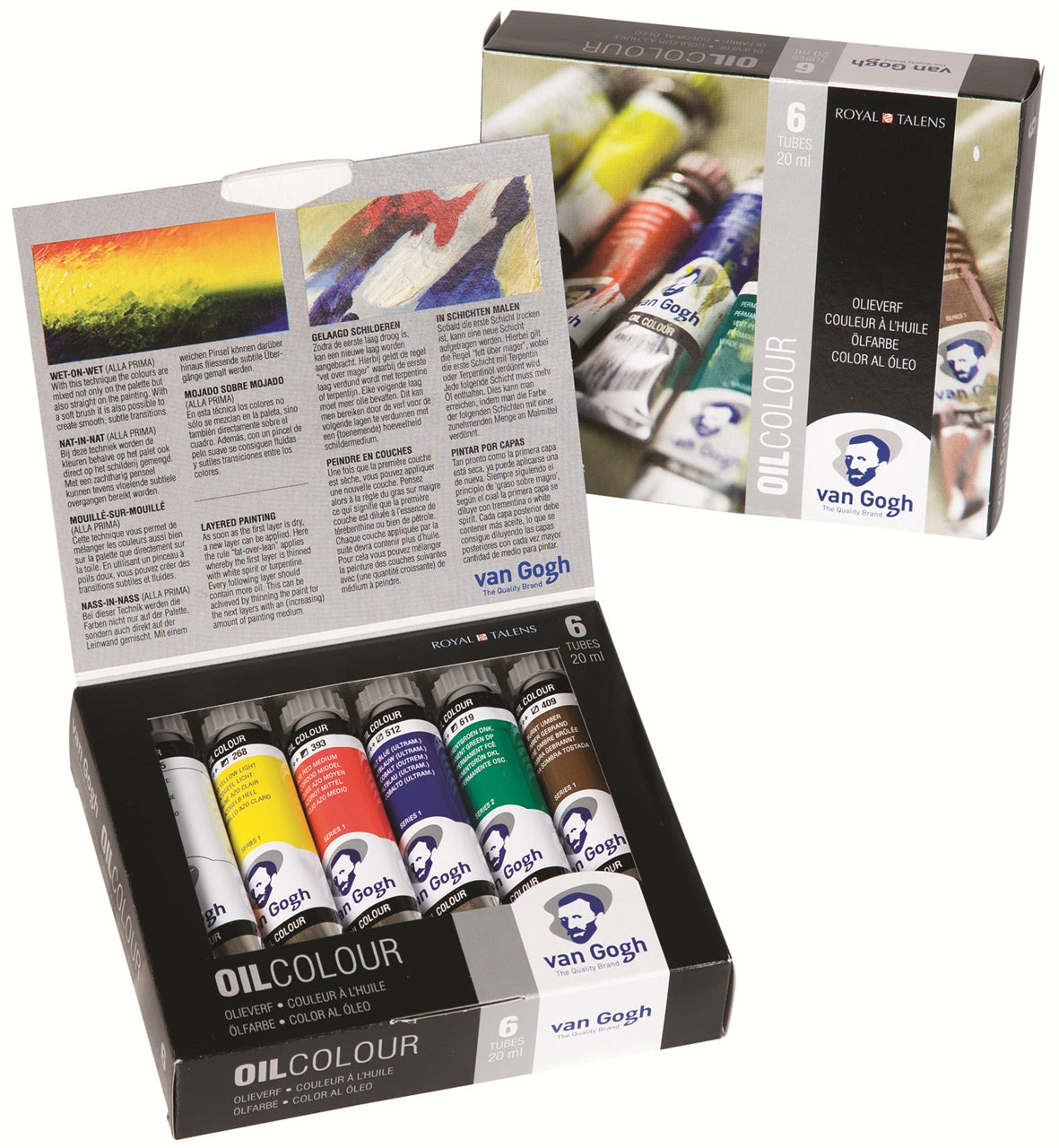 Van Gogh Ölfarbe – Blau/Grün/Rot/Umbra/Weiss/Gelb – 6 Farben, 6×20 ml (120 ml)