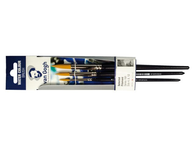 Van Gogh Aquarellpinsel-Set – schwarz, synthetisch, 3er-Pack, Grössen 4, 8, 12
