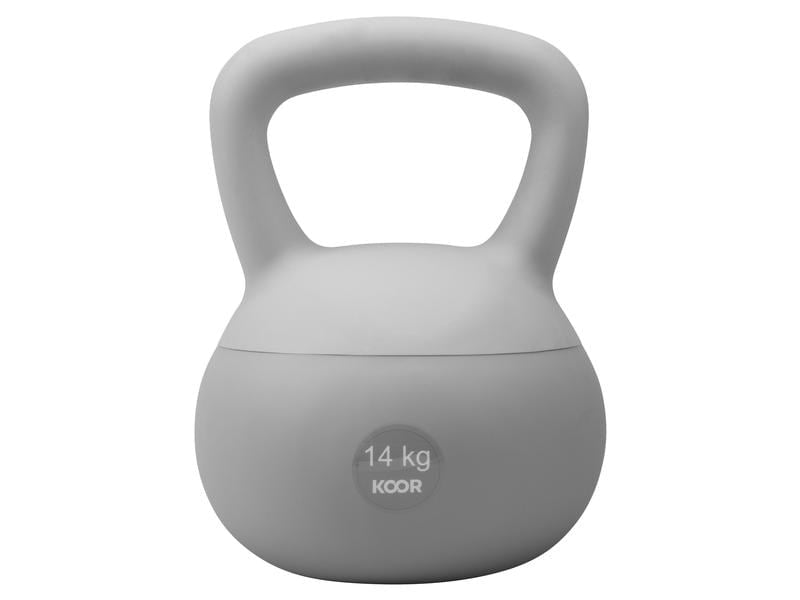 KOOR Paalla Soft Kettlebell – 14 kg – 21,5 × 31 × 21,5 cm – 1 Stück – PVC, Sand – grau