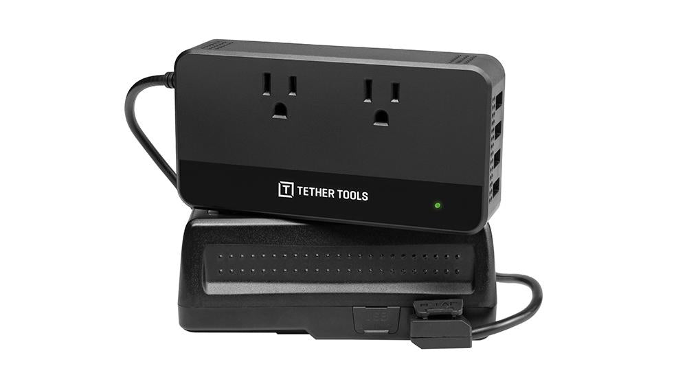 Tether Tools ONsite D-Tap Adapter D-Tap zu AC – 2 AC-Ausgänge, 4× USB-Anschlüsse, 200 W, 220 V Eingang