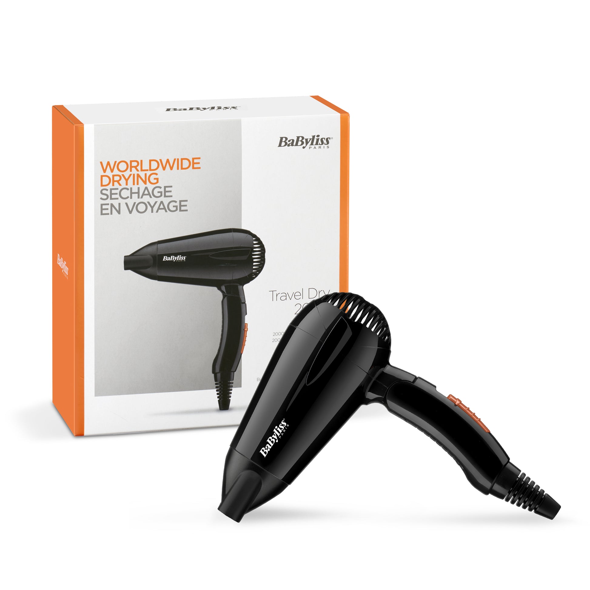 BaByliss Reise-Haartrockner Travel Dry 2000 – 2000 W, Doppelspannung – faltbar – schwarz